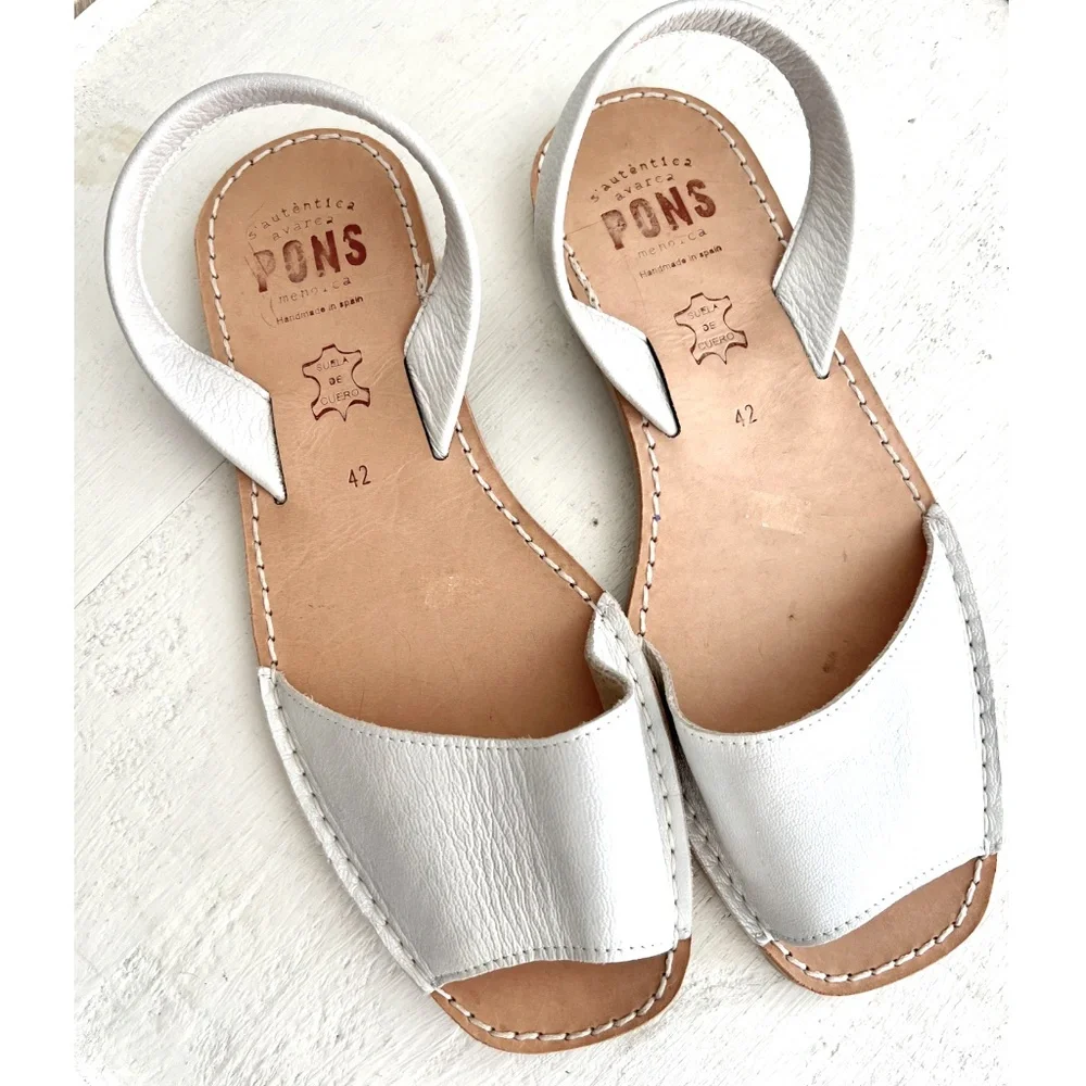 PONS Avarca Classic Leather Sandals in Metallic Bone, Off White - 42/ U.S. 12 - Picture 1 of 11